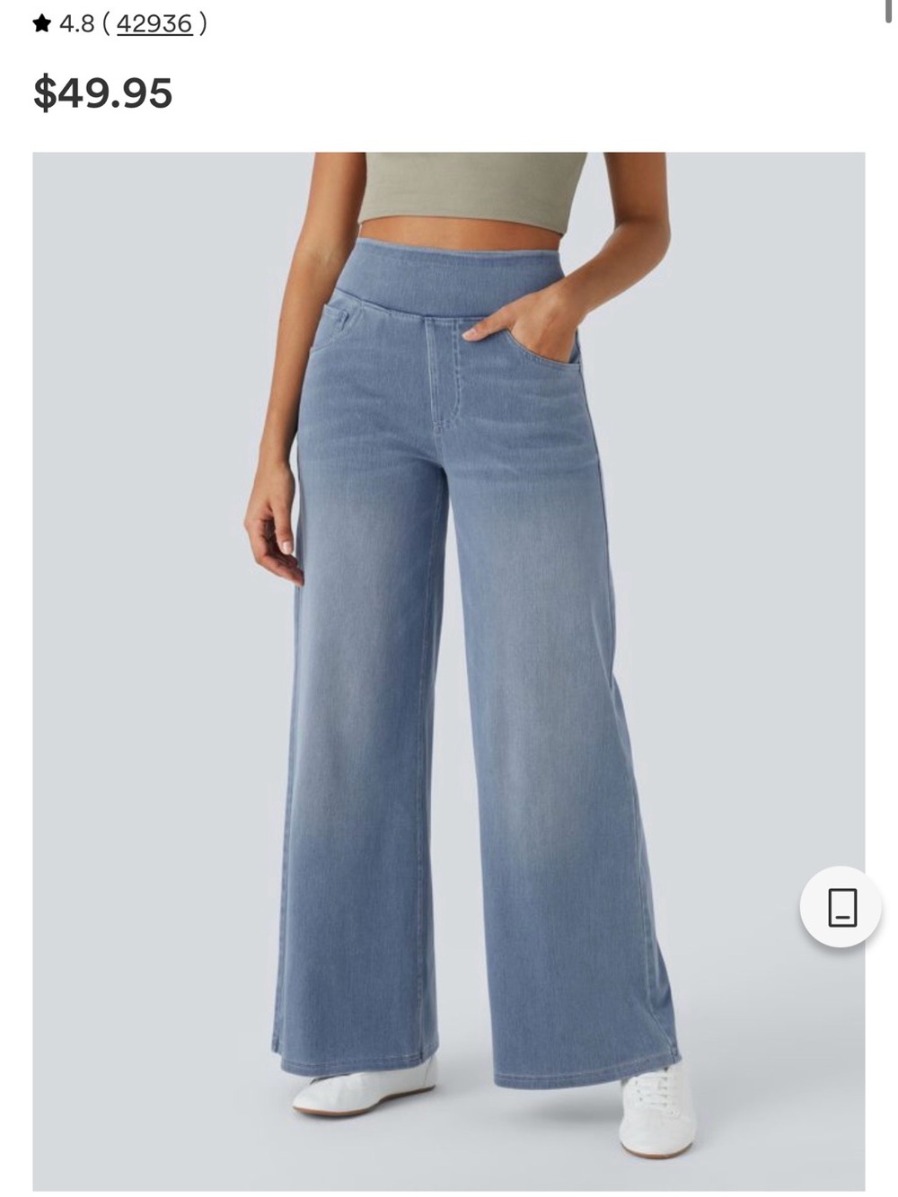 HALARA Light Blue Denim-Look Pull-On Jumpsuit Pants